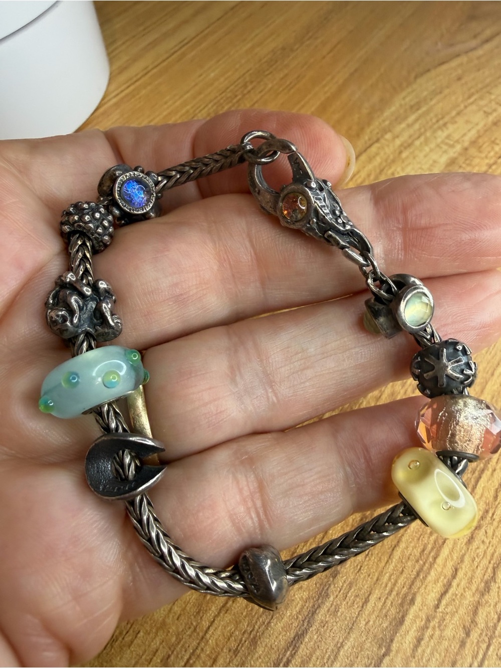 Trollbeads Bracelet with 10 Vintage Beads, Sterling Silver Chain
